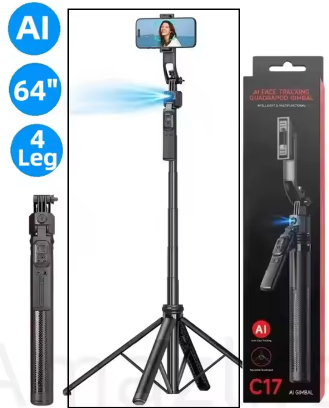 C17 - Nordic Smarts - AI Face Tracking Tripod – Perfekt for YouTube,TikTok & Reels